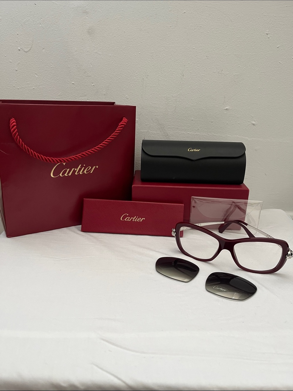 Cartier Women's Deep Burgundy Eyeglass Frame with Interchangeable Lenses